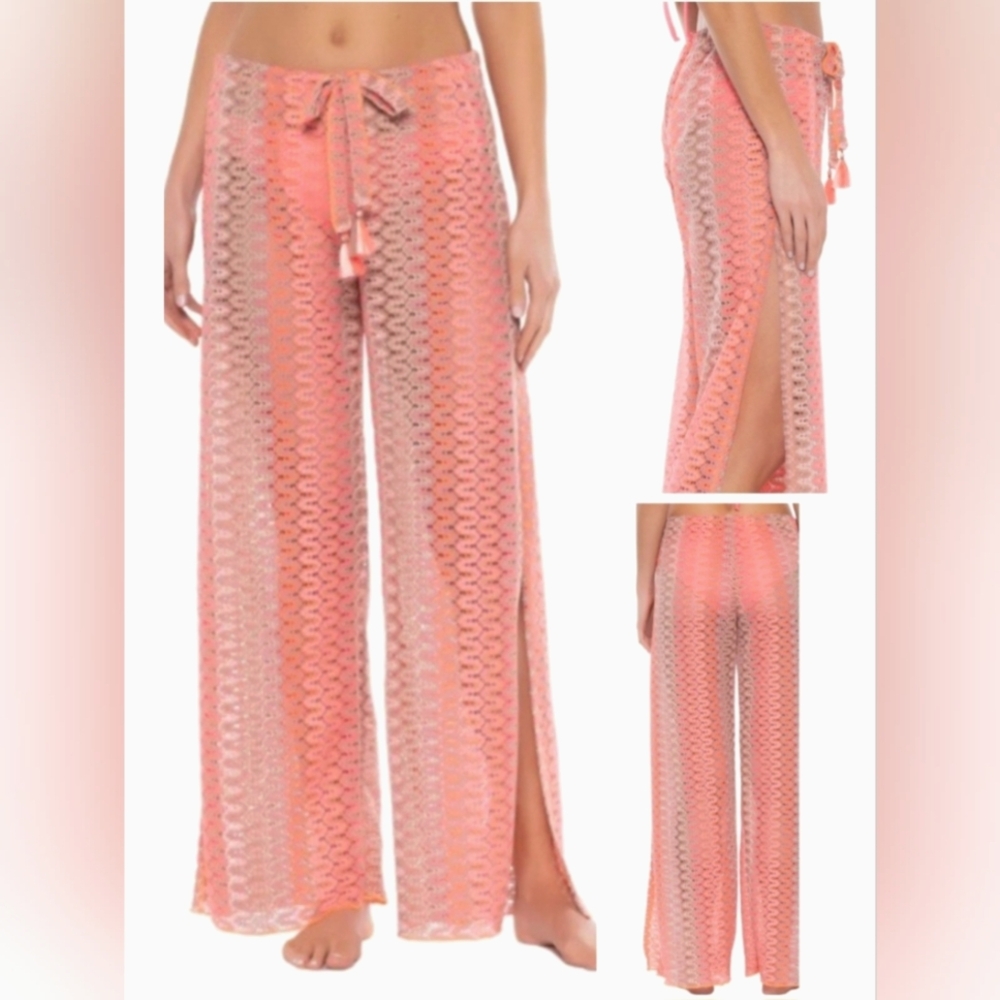 Nwt Becca By Rebecca Virtue Sundown Split Leg Swim Cover-Up Pants Crochet
